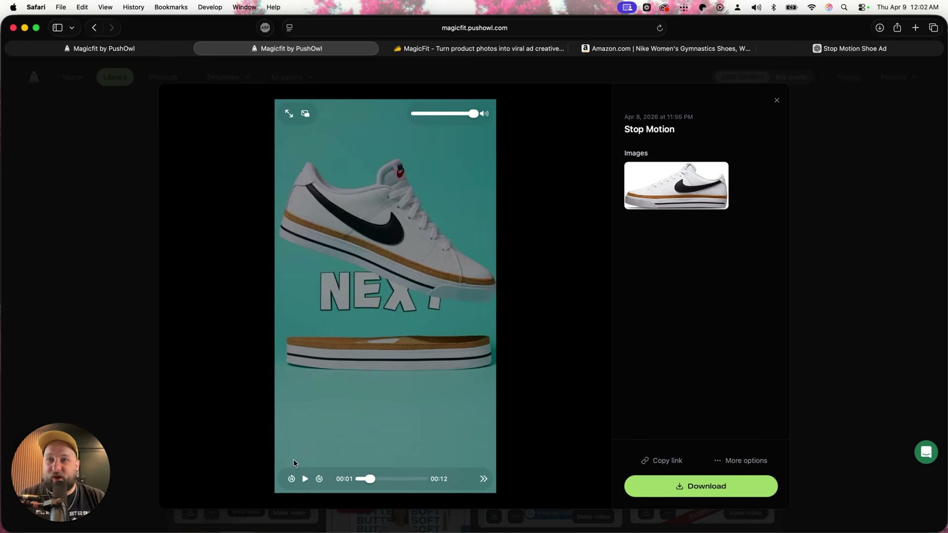 Stop motion video playing: kinetic text animation and dynamic product movement generated from a single shoe photo