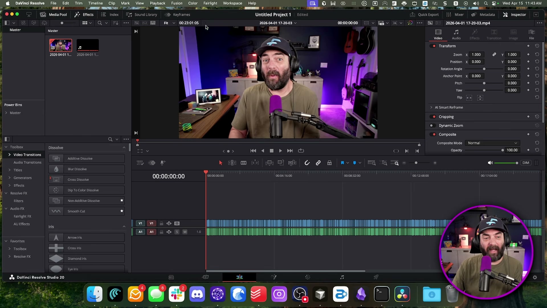 Recut-processed clips land in DaVinci Resolve — the silence-free edit ready for finishing