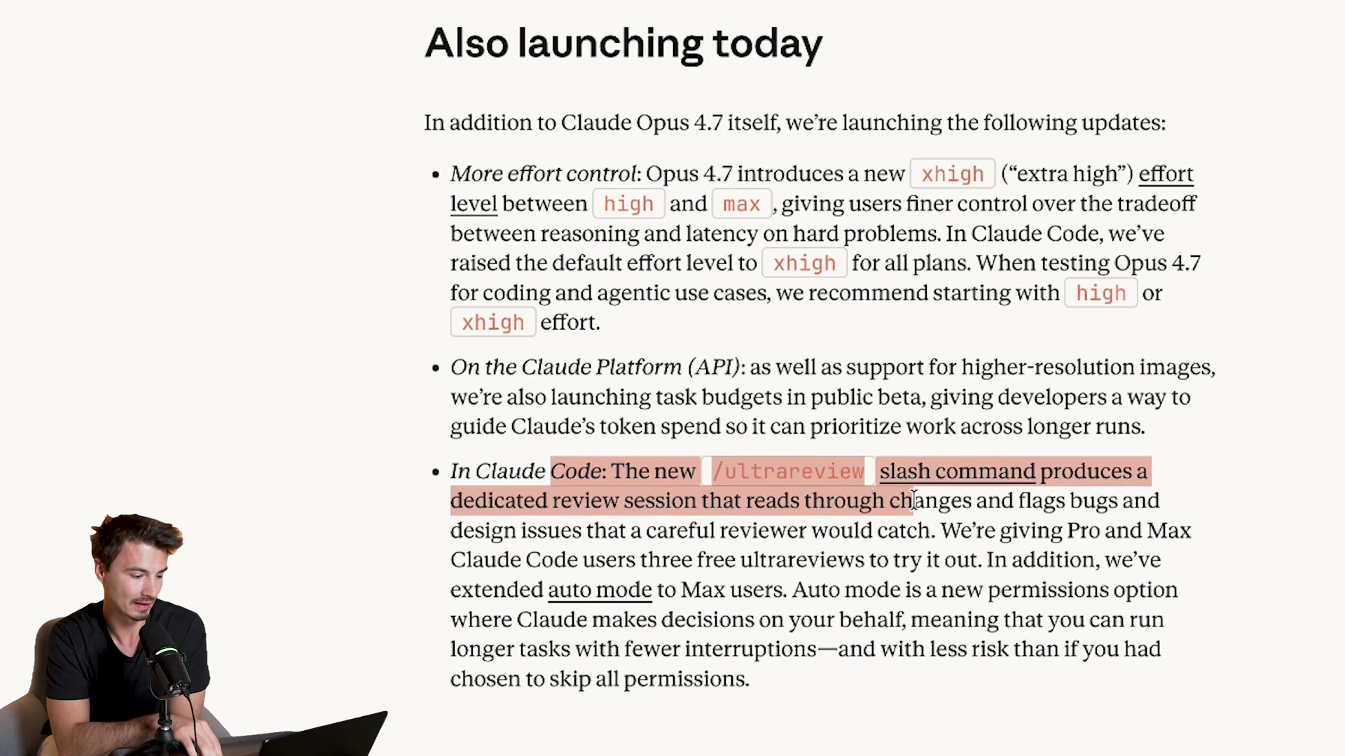 Anthropic's official release notes: xhigh effort level, task budgets in beta, and /ultrareview for Claude Code