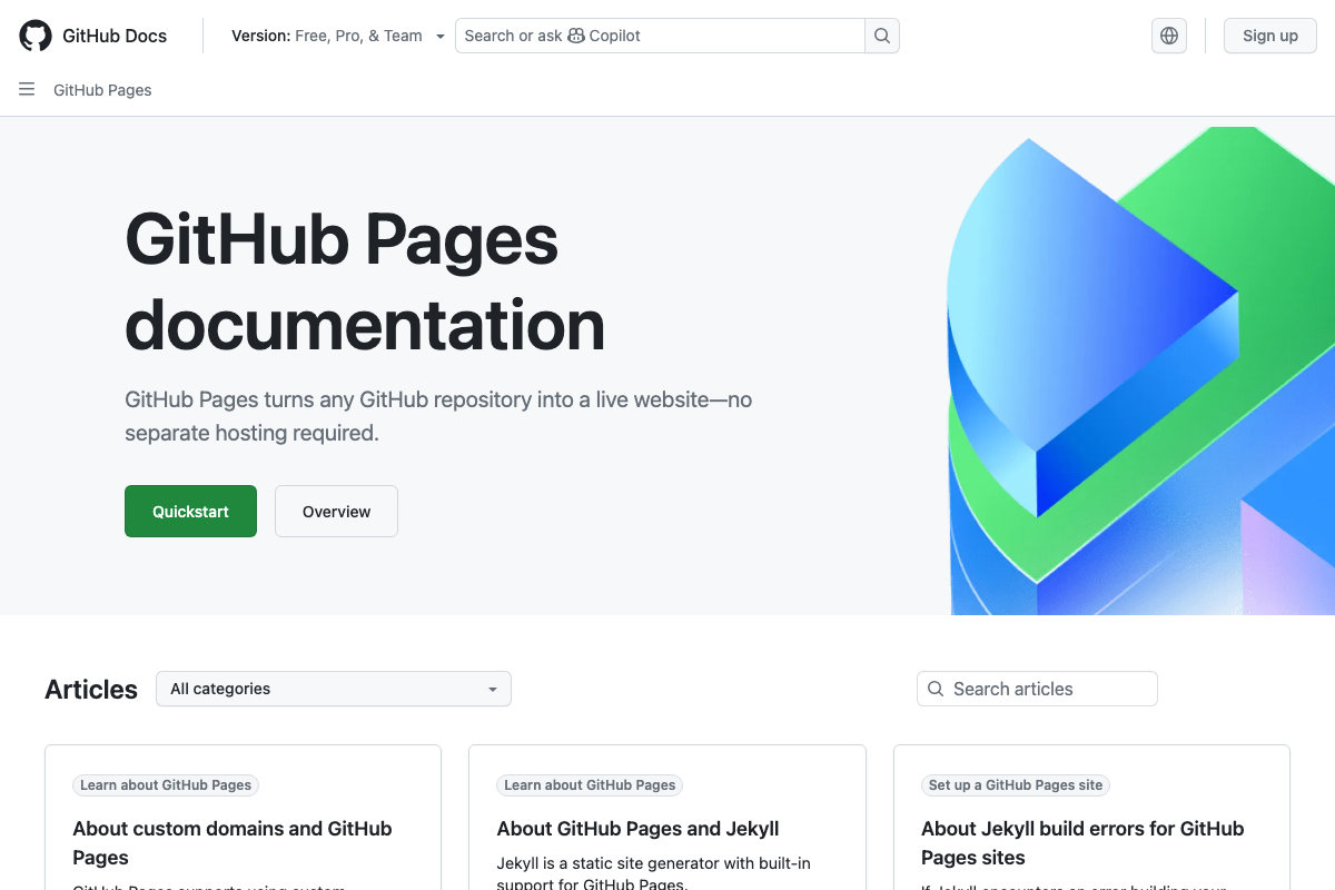 GitHub Pages docs — confirms free static hosting as a valid privacy policy solution