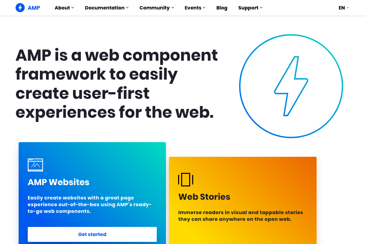 amp.dev homepage — the Google Search Central AMP overview page returned 404, indicating that dedicated guidance has been removed
