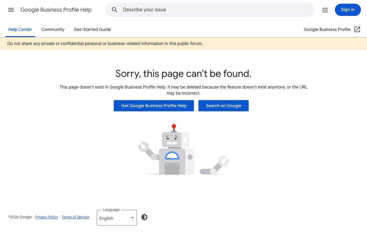 Google Business Profile Help — support.google.com/business/answer/6397652 returns a 404 as of April 2026
