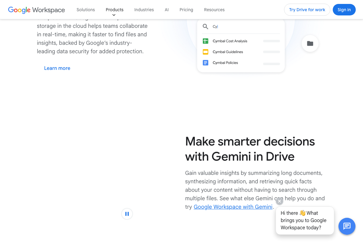 Gemini in Drive enables native document summarization and multi-file synthesis without a Cowork connector.