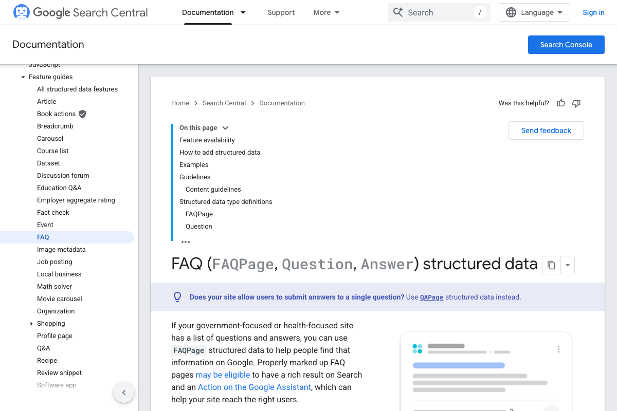 Google Search Central FAQPage documentation — still live and actively maintained as of April 2026