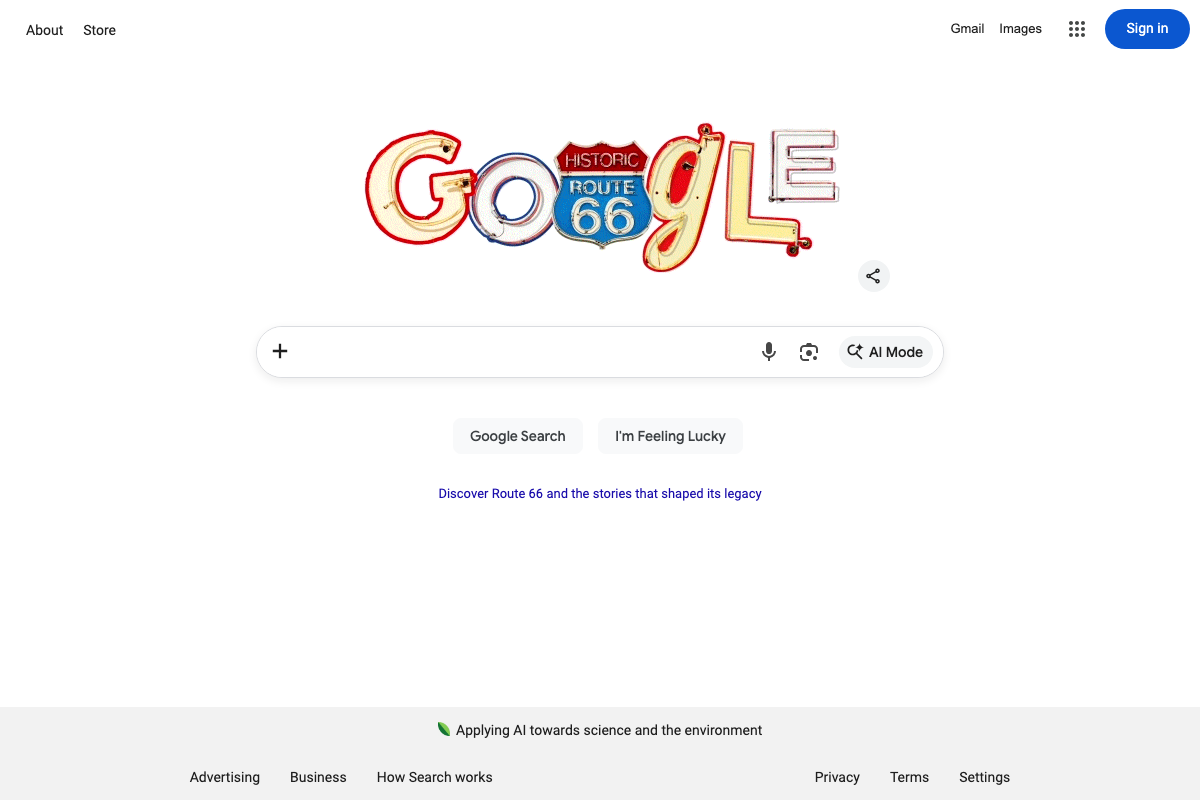 Current Google homepage showing updated search UI with AI Mode button — the interface where site:keyword queries are entered in step 4