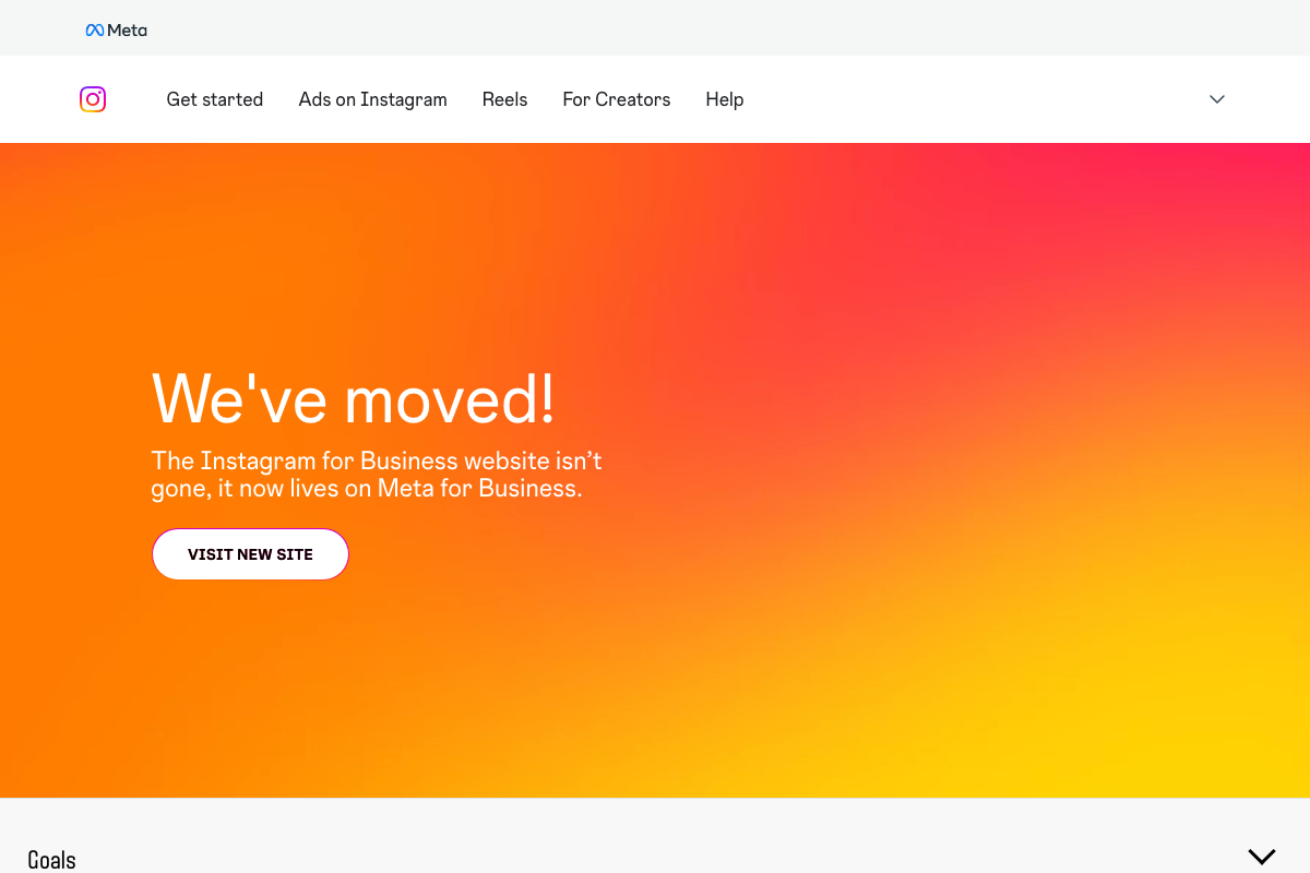 business.instagram.com migration notice — Instagram for Business documentation has moved to Meta for Business (facebook.com/business).
