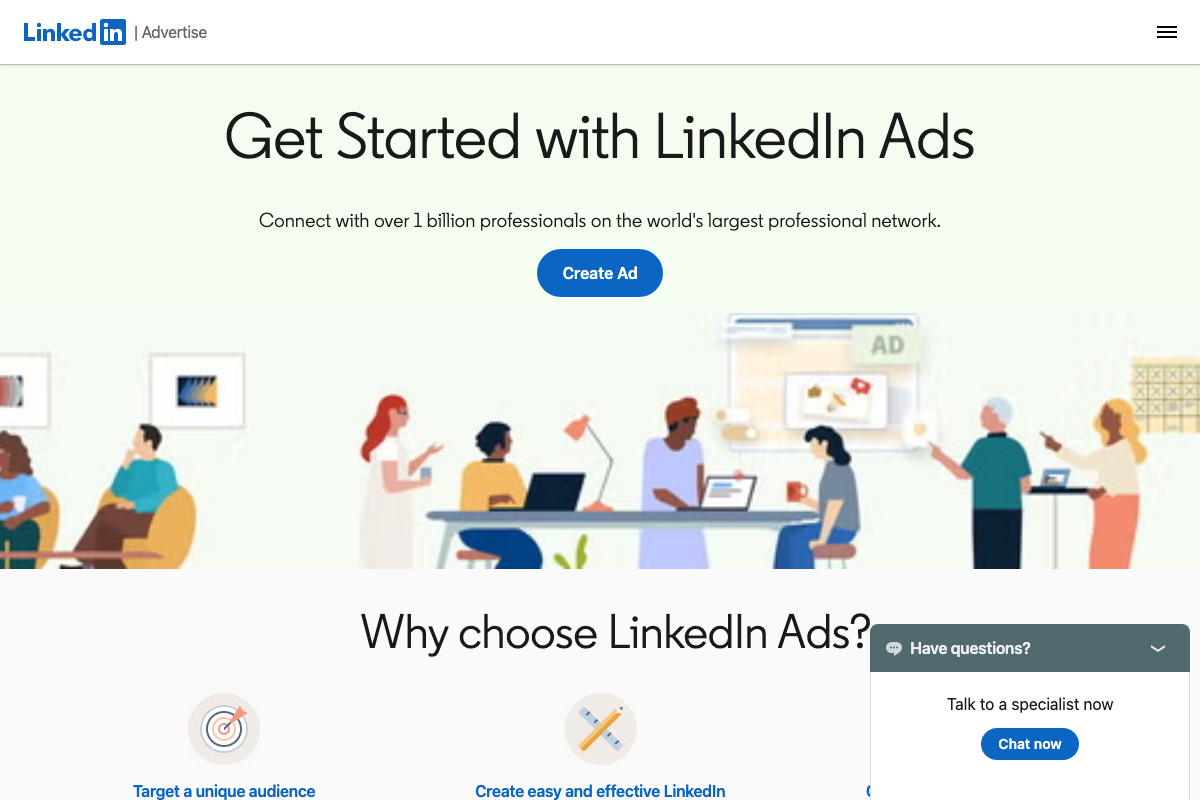LinkedIn Marketing Solutions Help homepage confirming Campaign Manager as the required entry point for all LinkedIn ad creation.