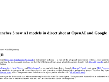 Article backdrop: Microsoft launches 3 new AI models in direct shot at OpenAI