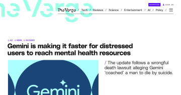 Article backdrop: Gemini is making it faster for distressed users to reach men