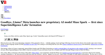 Article backdrop: Goodbye, Llama? Meta launches new proprietary AI model Muse