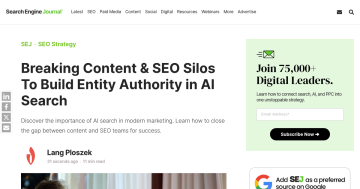 Article backdrop: Breaking Content & SEO Silos To Build Entity Authority in AI