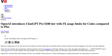 Article backdrop: OpenAI introduces ChatGPT Pro $100 tier with 5X usage limits