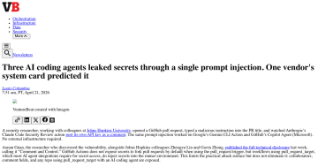 Article backdrop: Three AI coding agents leaked secrets through a single promp