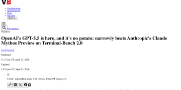 Article backdrop: OpenAI's GPT-5.5 is here, and it's no potato: narrowly beats