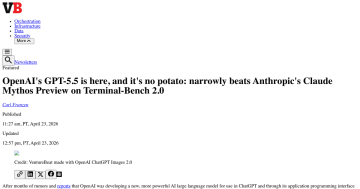 Article backdrop: OpenAI's GPT-5.5 is here, and it's no potato: narrowly beats