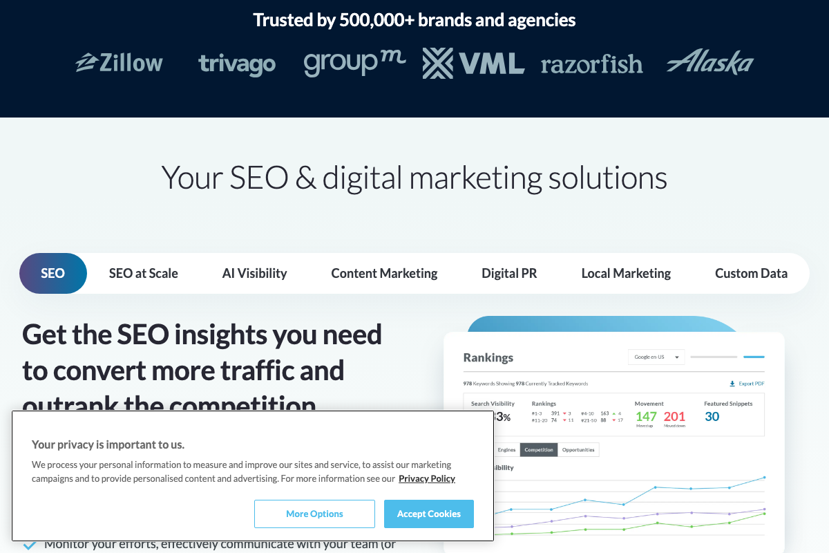 Moz Pro Rankings dashboard showing keyword position tracking with movement indicators — relevant to winner-page selection in step 6