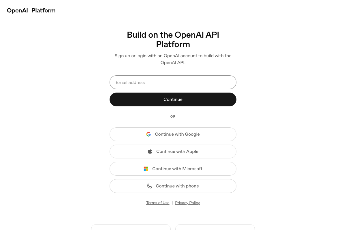 OpenAI Platform login page — model availability and API access details require authentication to view