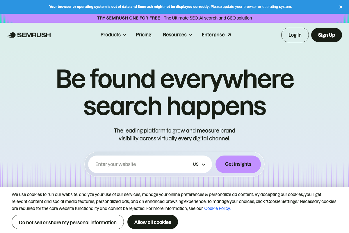 Semrush homepage —
