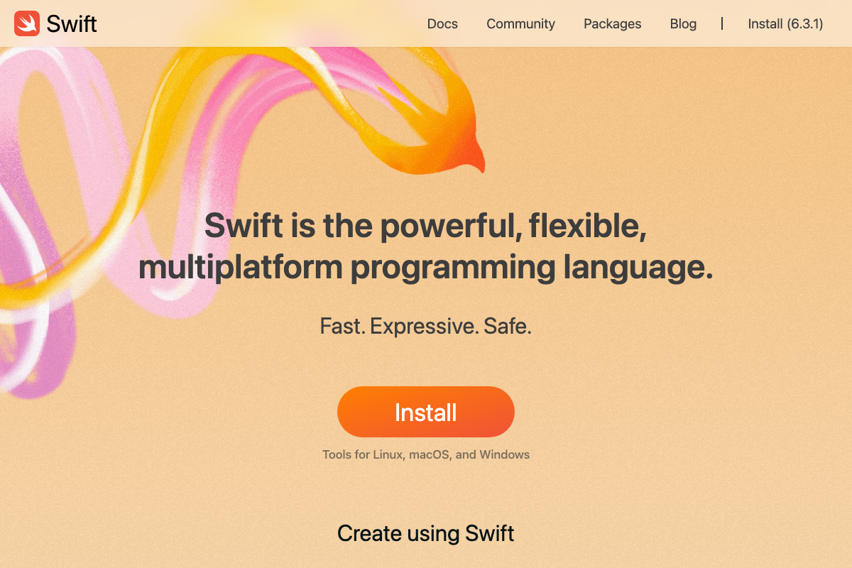 Swift.org showing Swift 6.3.1 as the current release