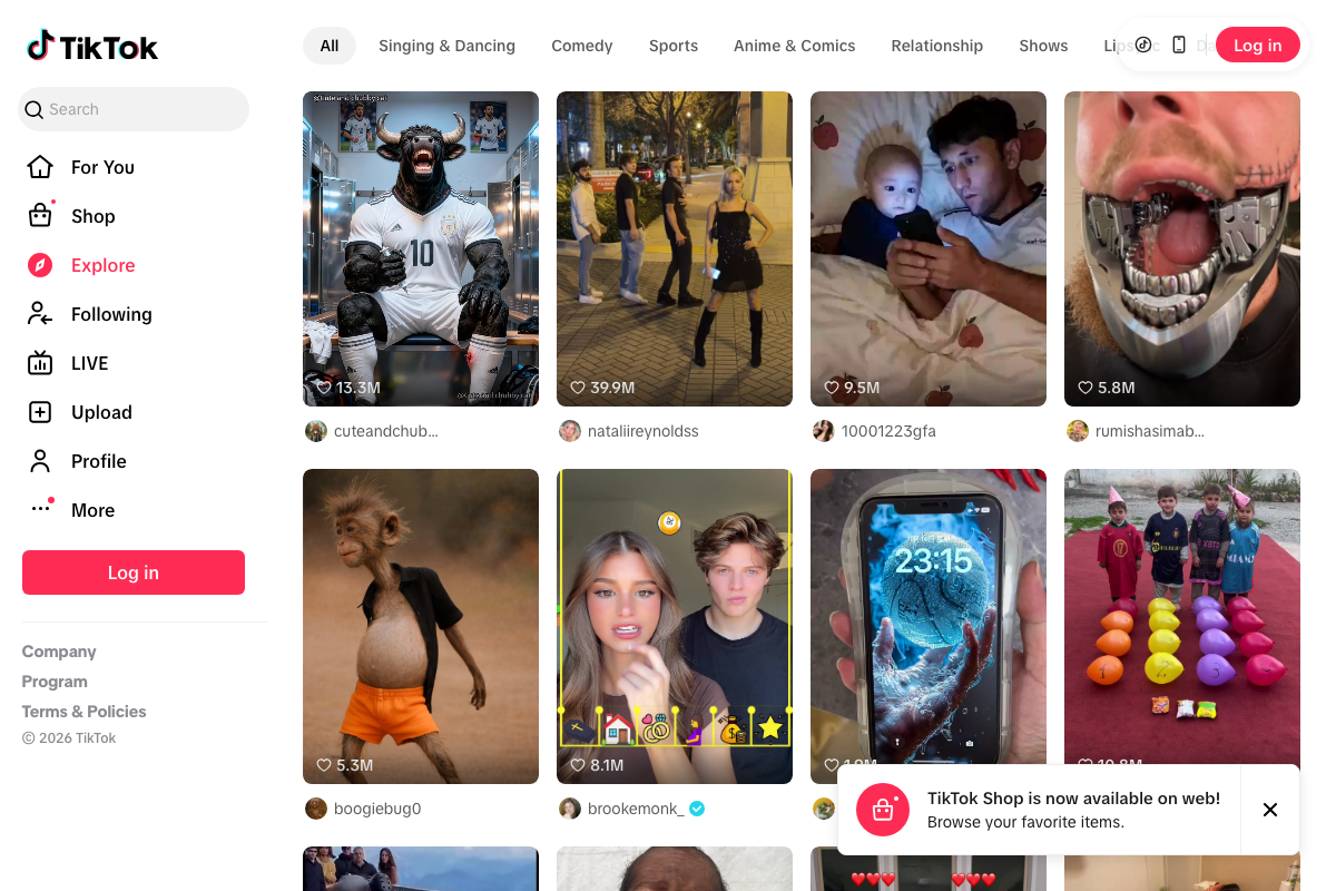 TikTok Explore page confirming the platform as an active short-form video distribution channel
