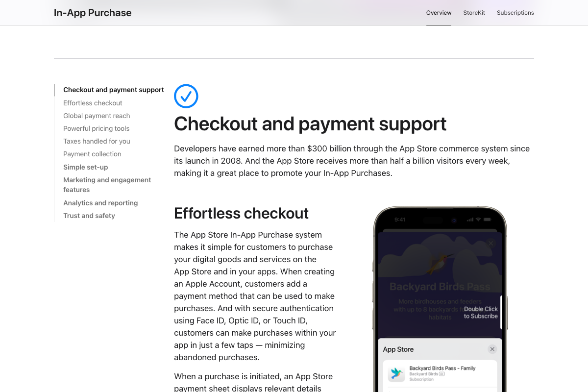 Apple IAP documentation confirming commission applies to all consumable transactions — this cost is not accounted for in the video's margin calculation