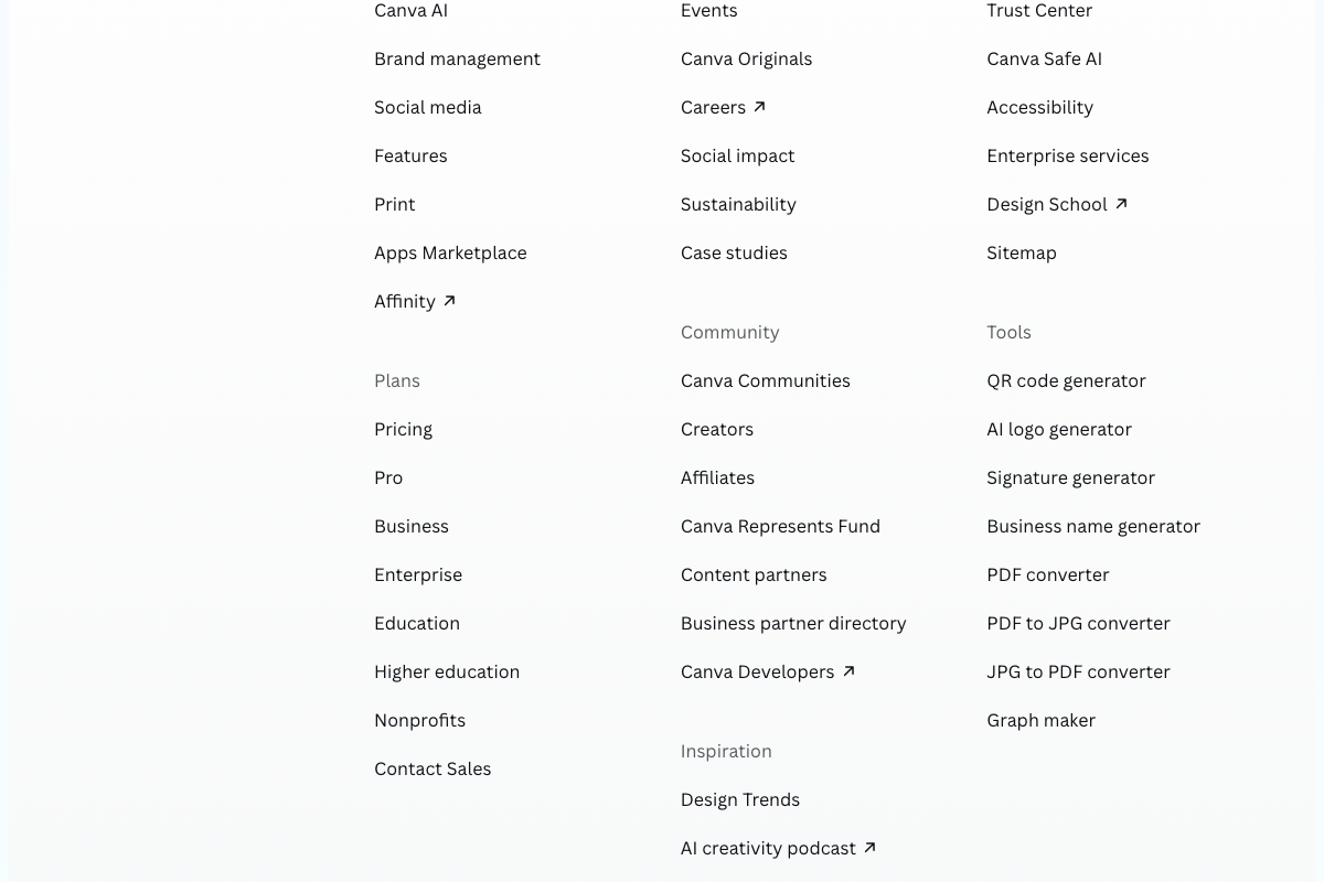 Canva footer confirming Canva Developers and Apps Marketplace as formal integration surfaces