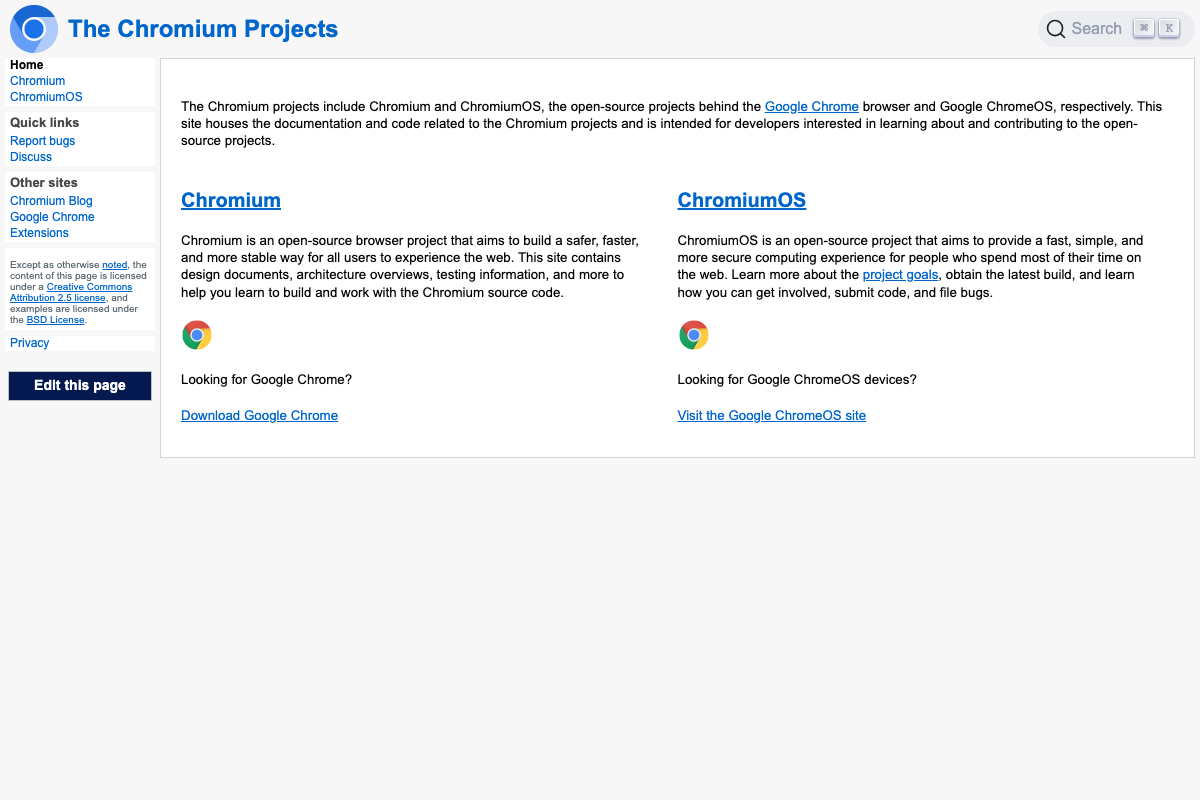 The Chromium Projects homepage — documents the open-source browser codebase, not an AI automation agent