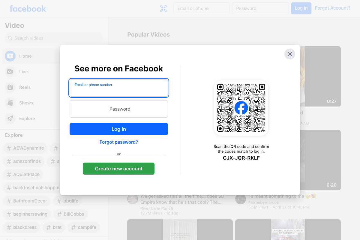 Facebook Video (facebook.com/watch) — the platform's video hub, showing Reels alongside Live and Shows