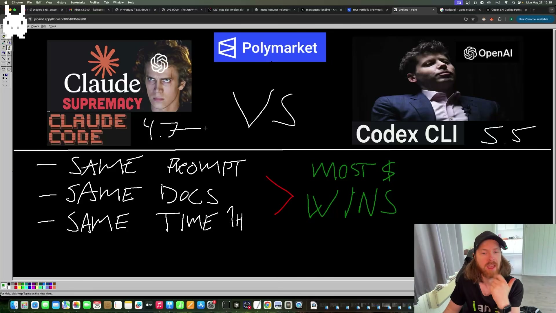 The rules of the fight: Claude Code (Opus 4.7) vs Codex CLI (5.5) — same prompt, same docs, 1 hour on the clock. Most $ wins.