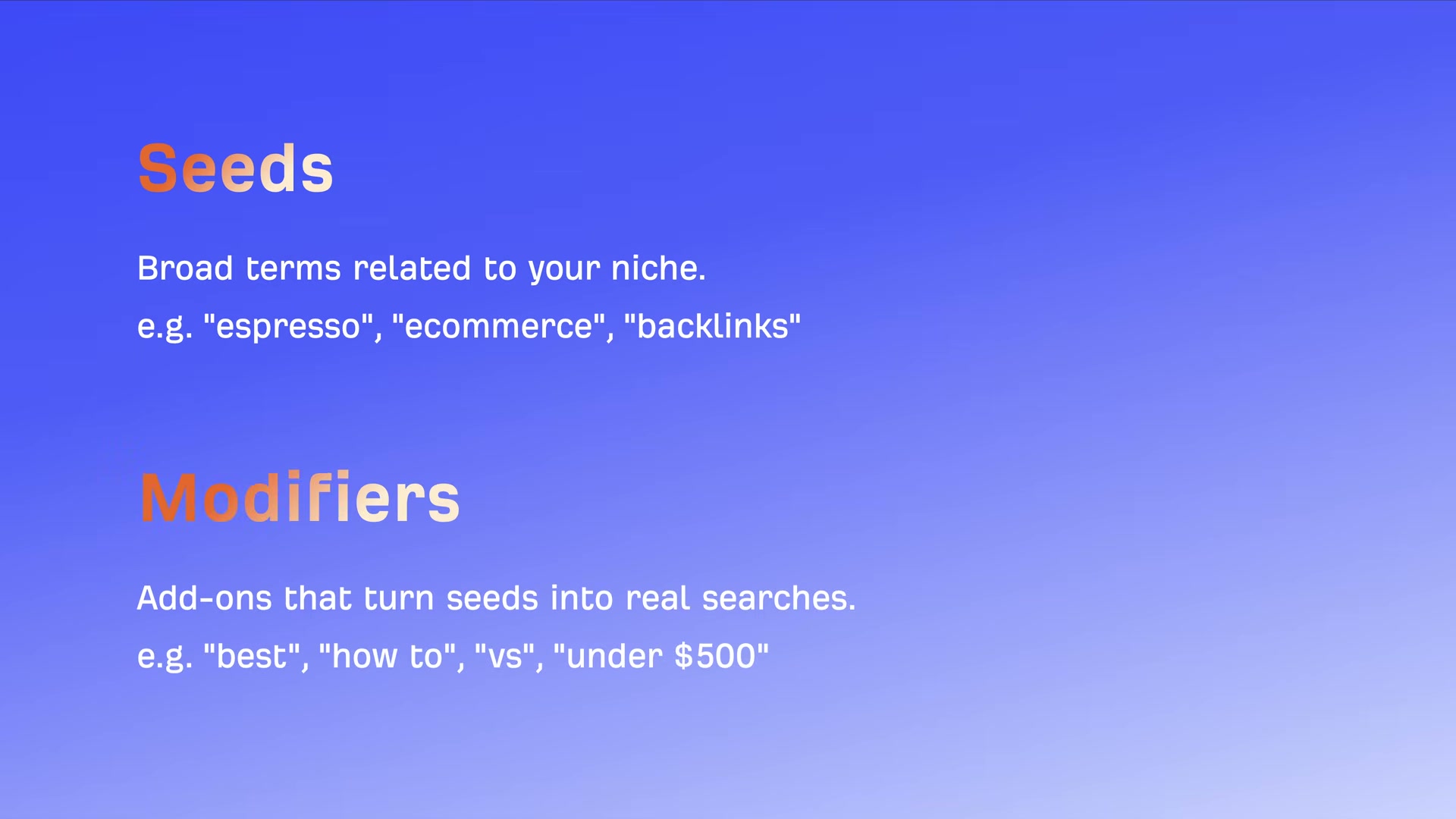 Seeds vs. Modifiers: the two-part building block of keyword research
