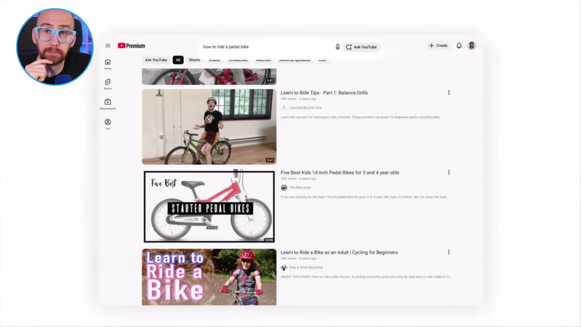 The 'Ask YouTube' filter tab appears alongside standard search filters, letting users switch between AI-curated answers and traditional video results.