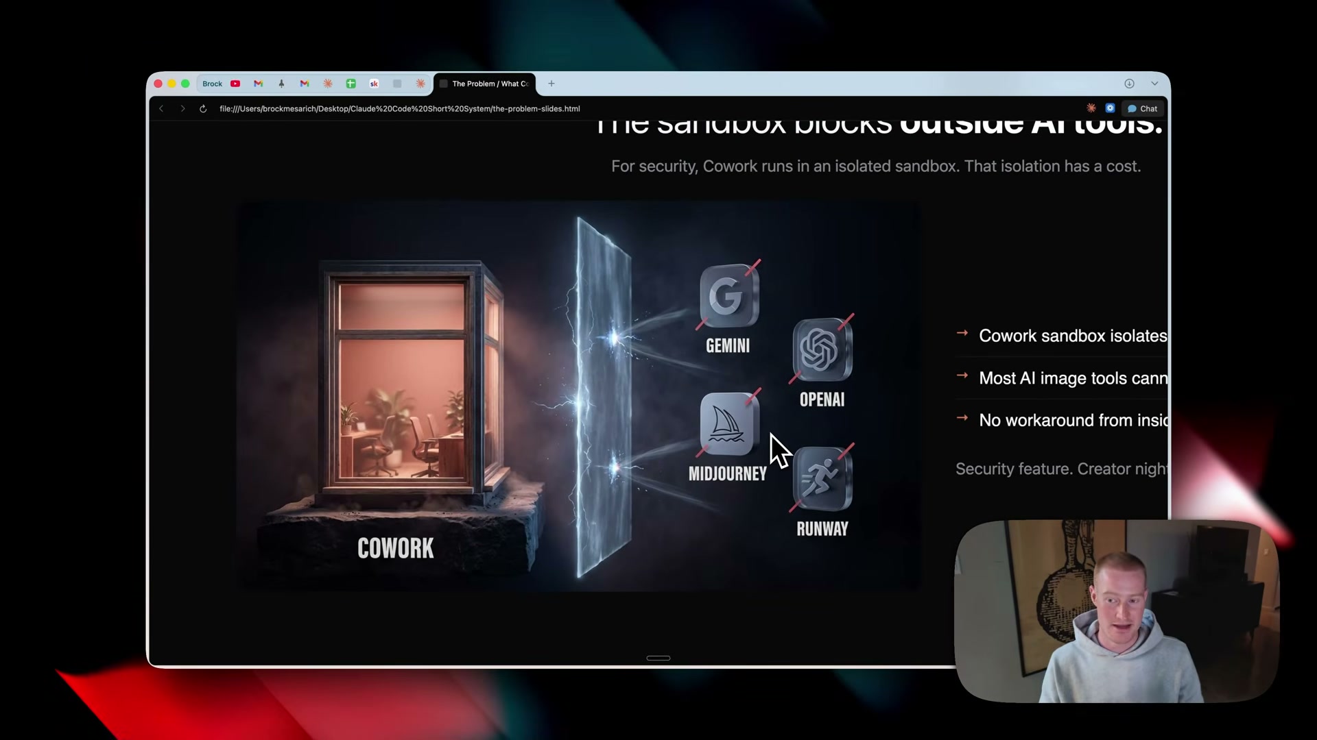 Why the sandbox matters: Cowork's security isolation cuts off every major AI image and video tool — Gemini, OpenAI, Midjourney, and Runway
