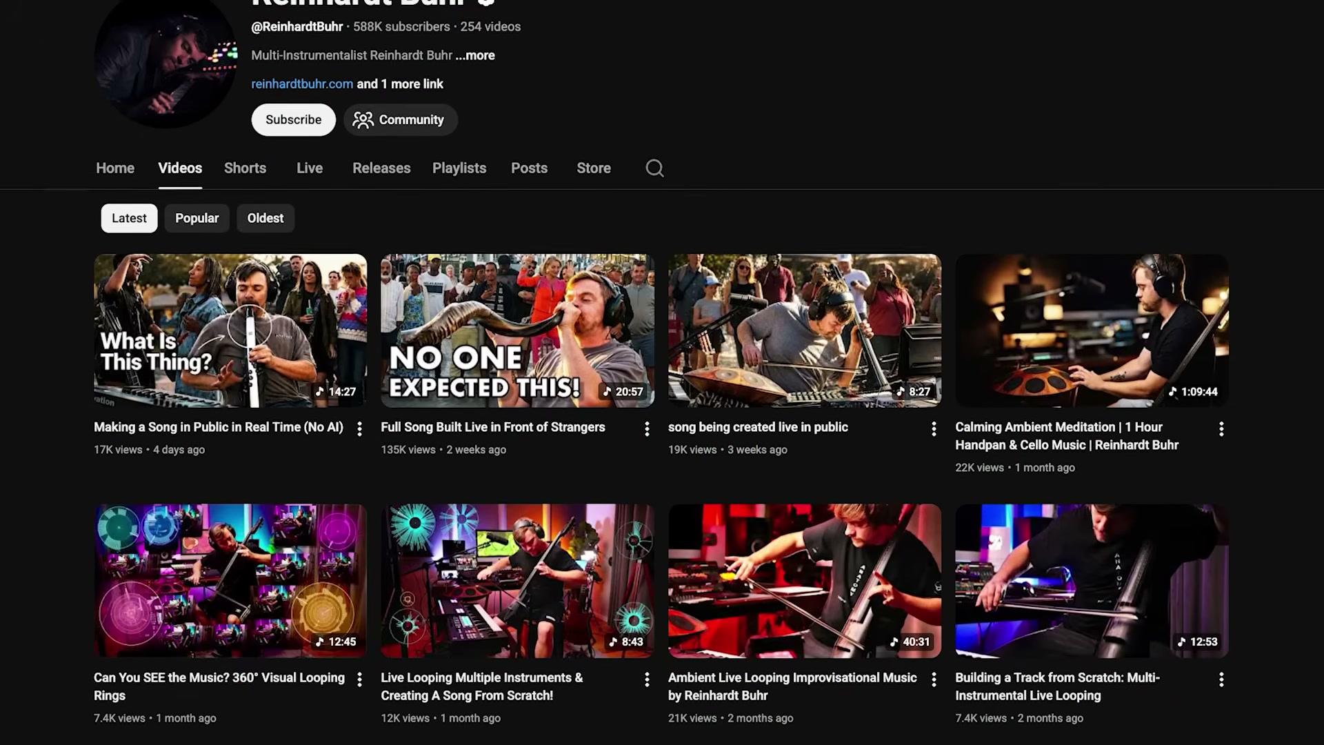 A real small-to-mid channel page illustrates what consistent thumbnail style, topic focus, and publishing cadence look like in practice — the baseline you're optimizing toward.