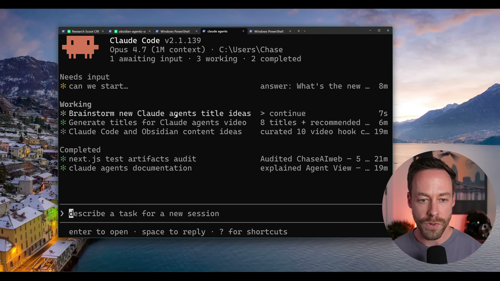 The instant a new Claude Code terminal is opened and given a task, it appears in the Agents View Working list — no manual registration required.