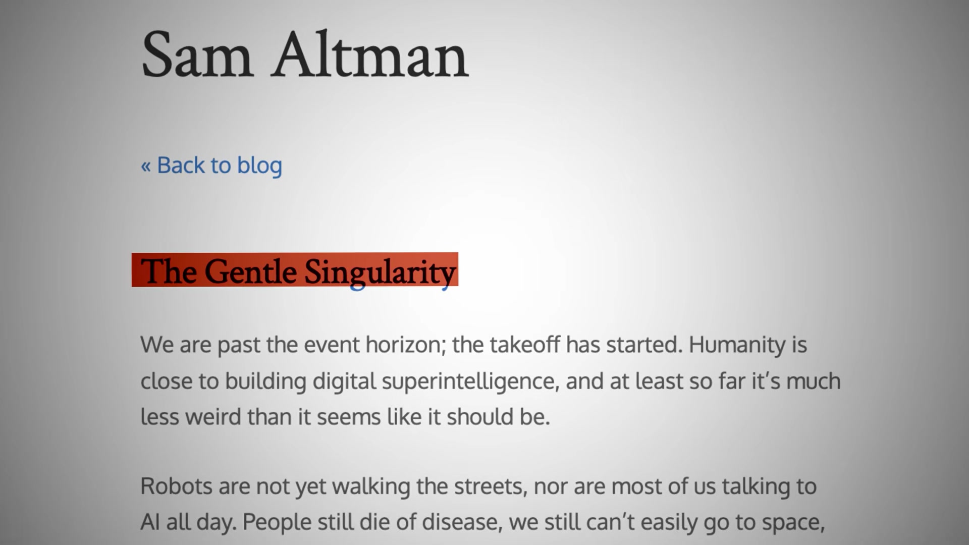 Sam Altman's 'The Gentle Singularity' — the primary source Neil Patel cites as evidence that AI has crossed the event horizon.