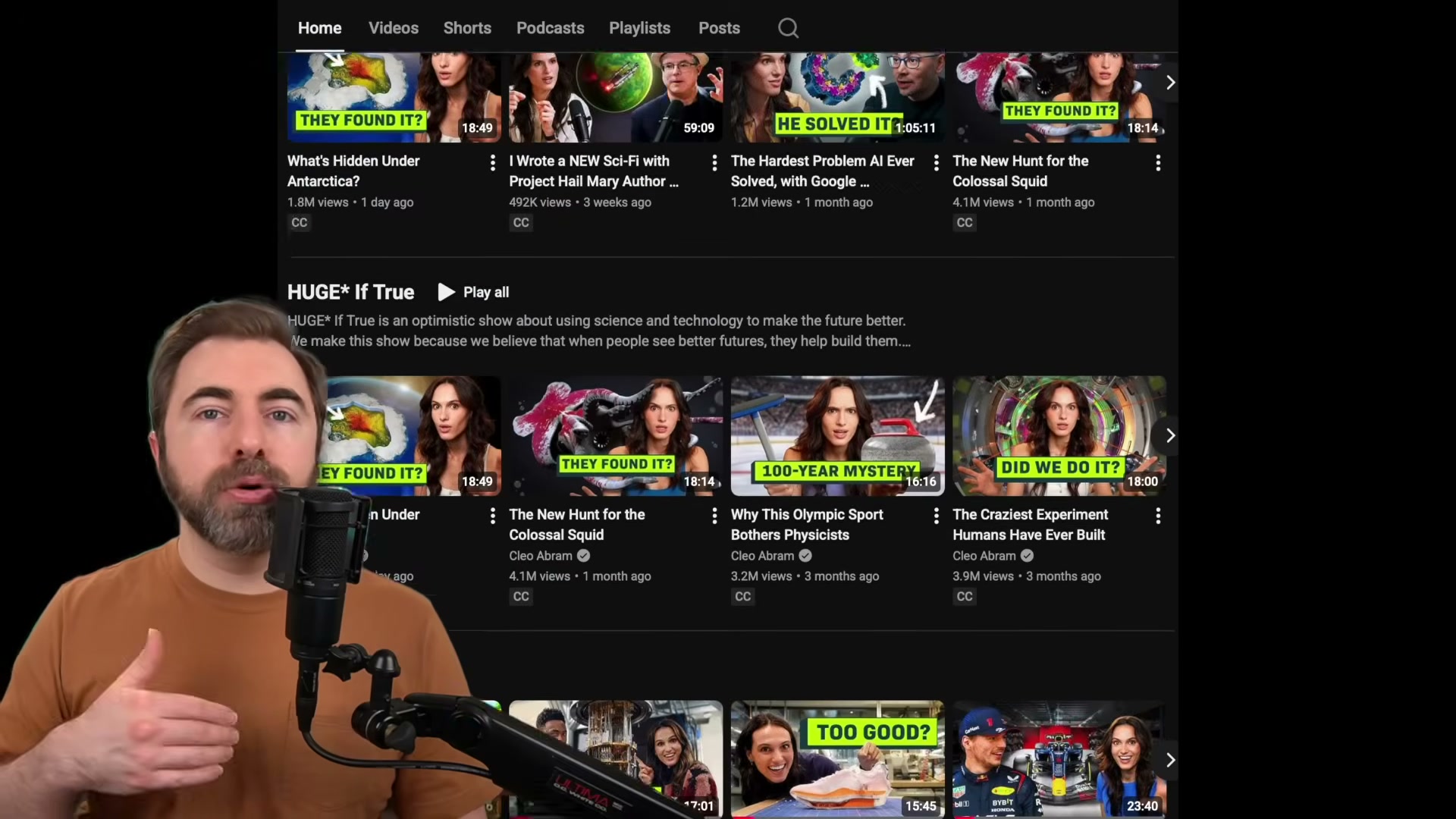 Cleo Abram's 'HUGE* If True' averages millions of views per video by packaging hard science and technology inside emotionally resonant, curiosity-driven frames — a textbook Trojan Horse channel.