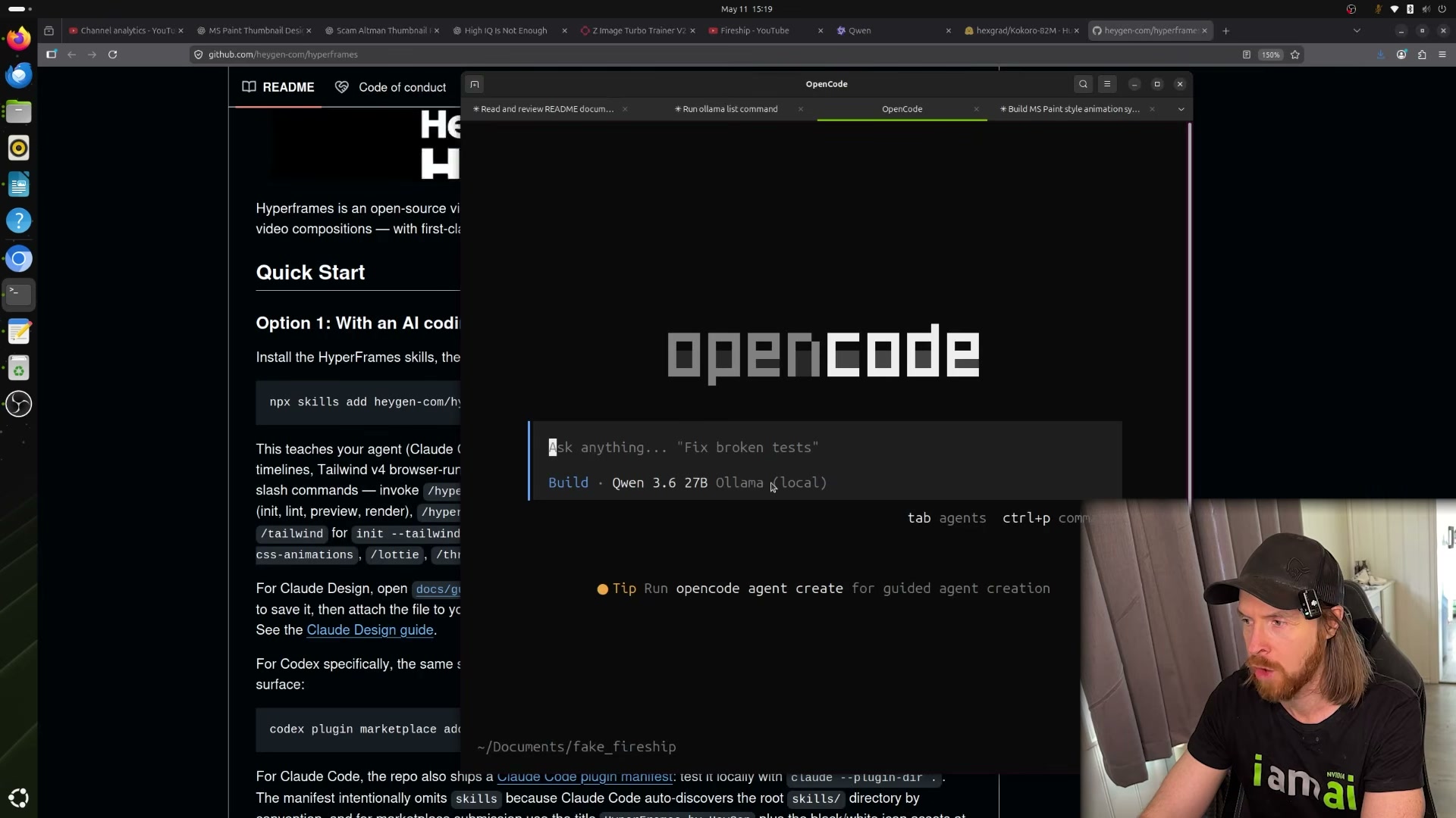 Install HyperFrames as an OpenCode skill with one npx command — no manual configuration needed.