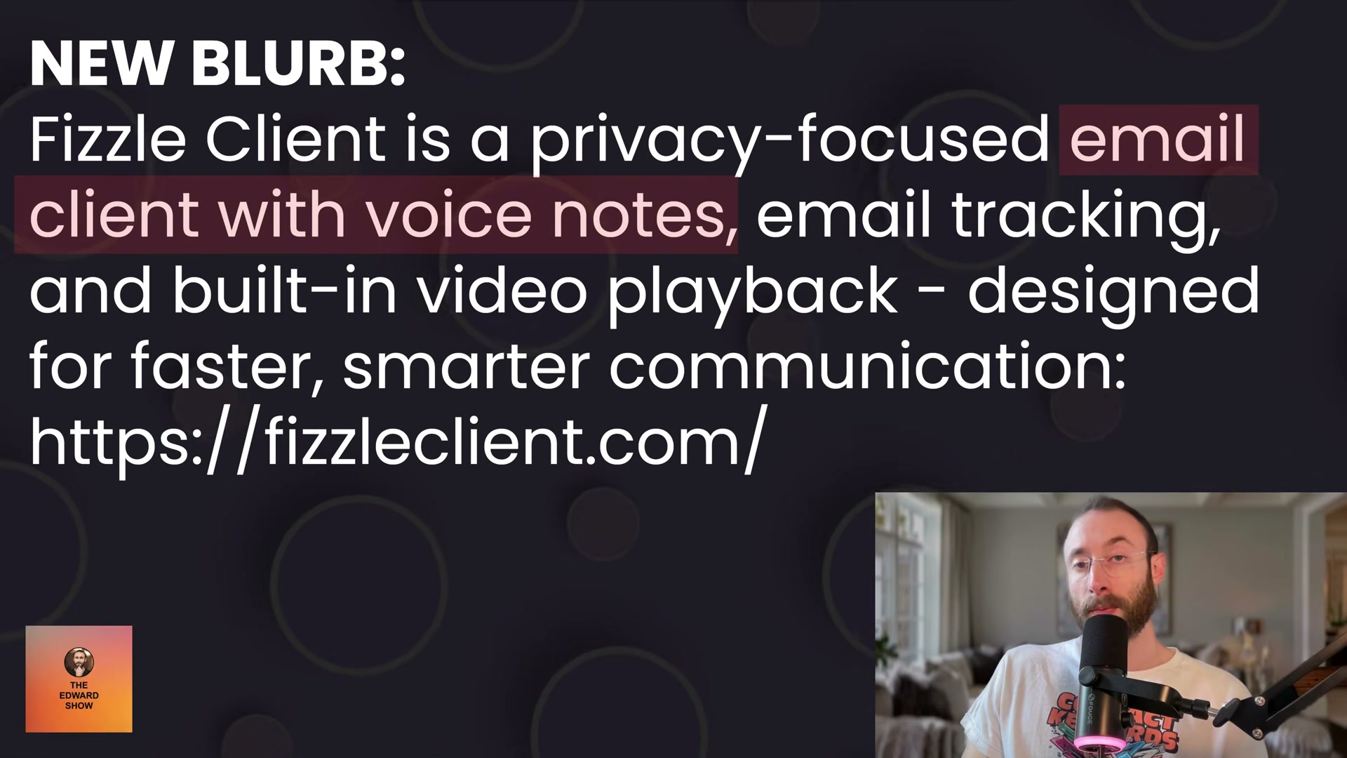 Keyword highlighted inside the blurb — 'email client with voice notes' is the target anchor phrase for this placement