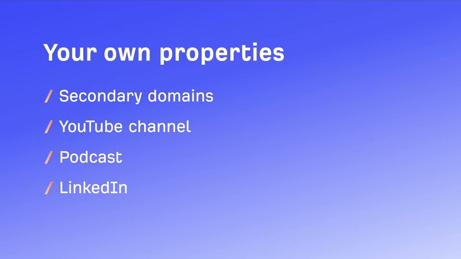 Tier 3 of the framework: your own properties — secondary domains, YouTube, podcast, and LinkedIn all count as citable mention sources