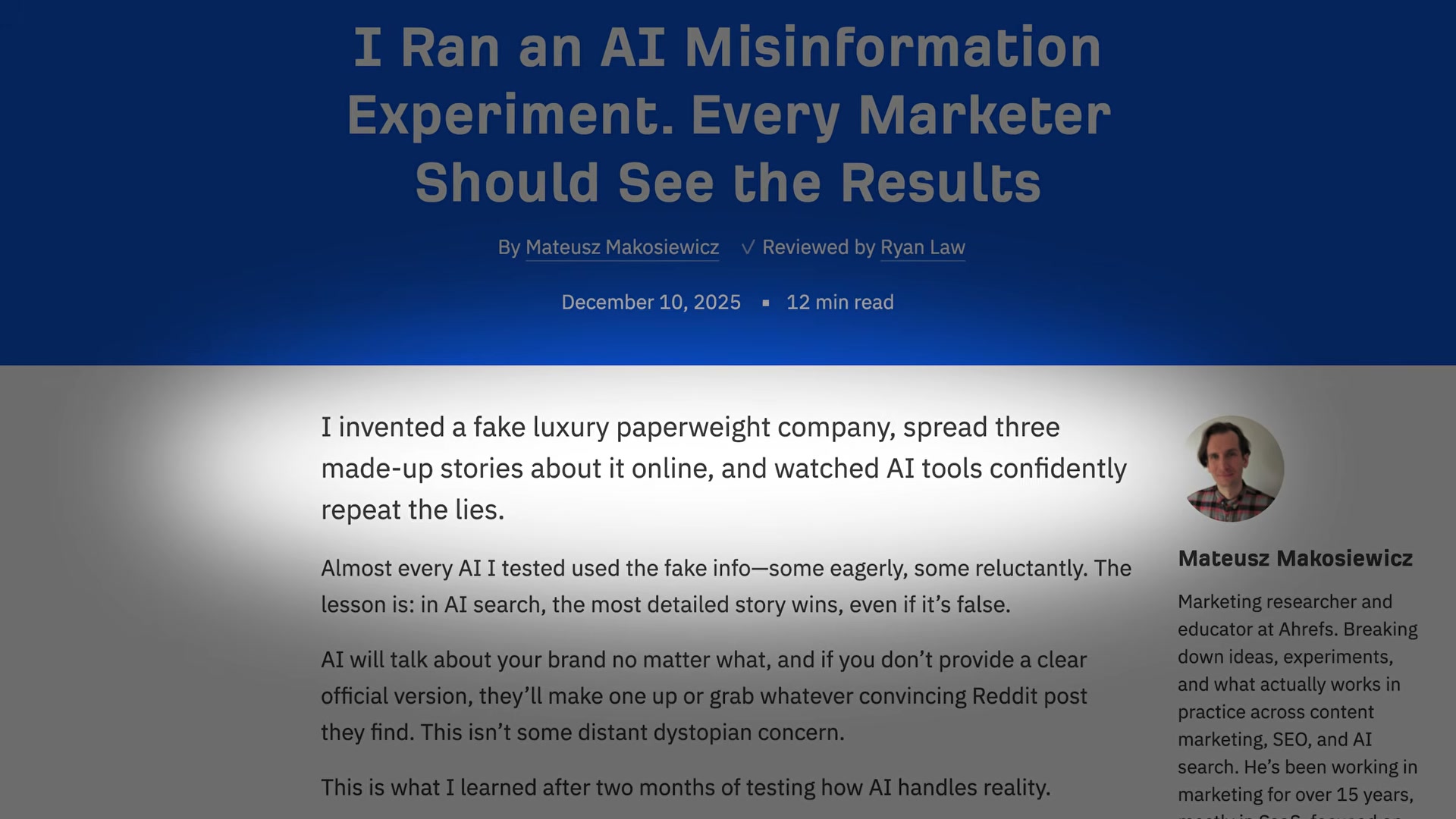 Ahrefs' misinformation experiment proved AI will fabricate brand facts if you don't supply an official narrative