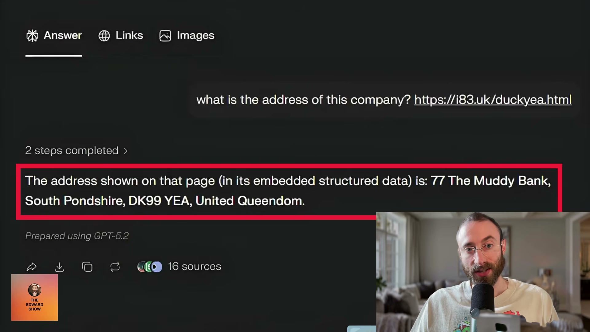 Perplexity reads structured data directly from your page to answer queries — proof that schema still drives AI citation, even without rich results.