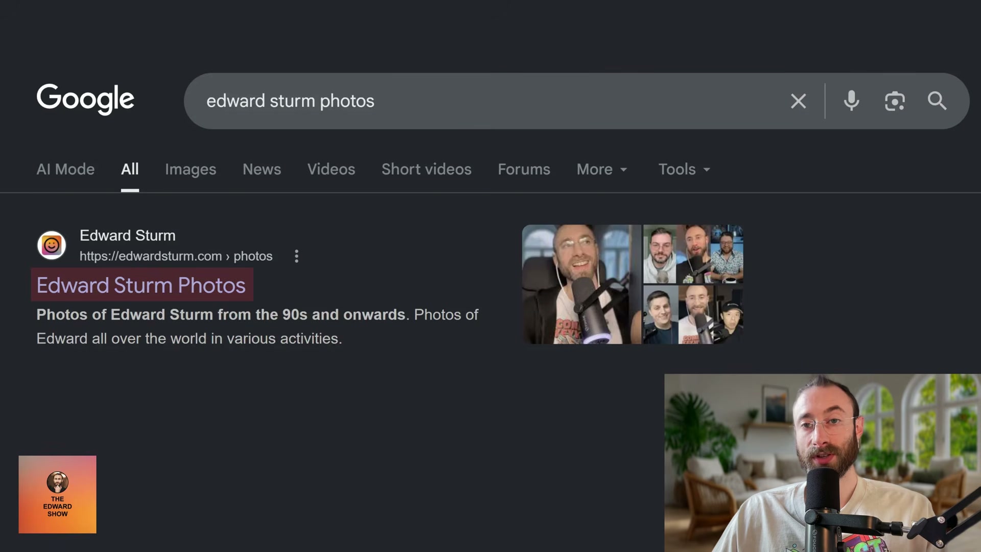 The payoff: a dedicated photos page with well-optimized original images ranks #1 for a branded image search query