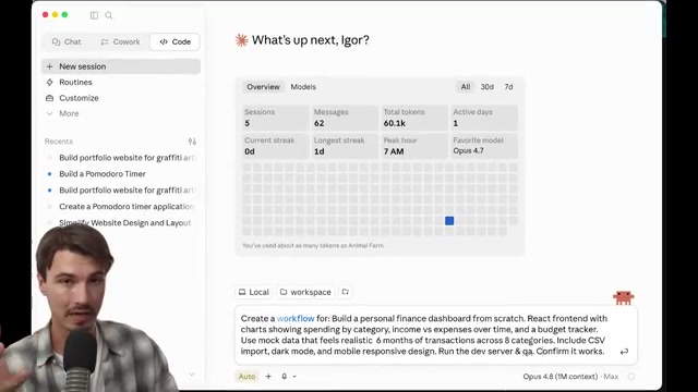 Triggering a dynamic workflow in Claude Code: one detailed prompt kicks off the entire multi-agent finance dashboard build