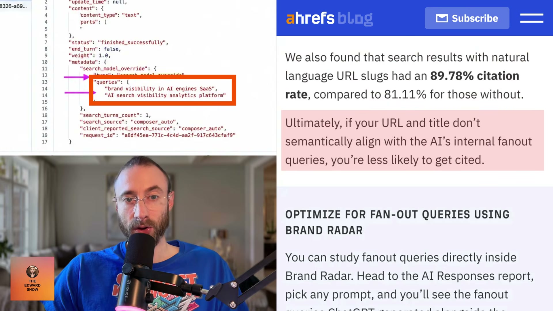 DevTools confirms ChatGPT's internal fanout queries in real time — use these strings to audit whether your title and URL slug semantically align before publishing.
