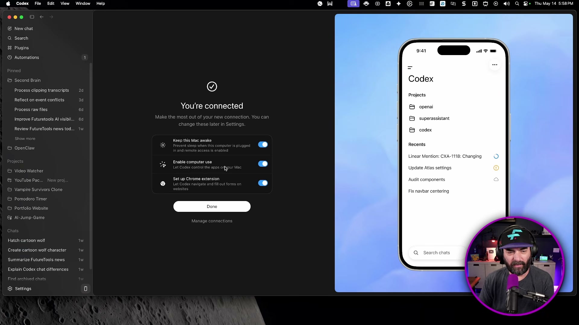 Codex mobile setup: connect your Mac, enable computer use, and install the Chrome extension to unlock full agent capabilities.