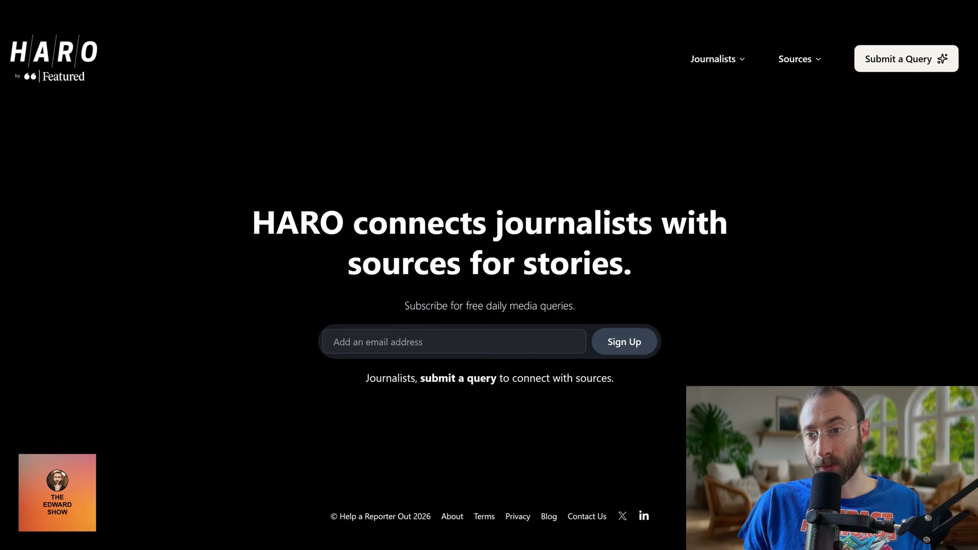 HARO (now by Featured) connects you with journalists seeking sources — answering queries earns high-authority editorial backlinks.