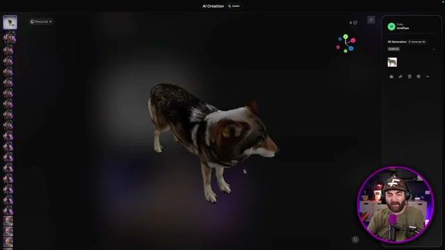 Leonardo.AI image-to-3D result: a photorealistic wolf model generated from a 2D image, ready for rotation and export