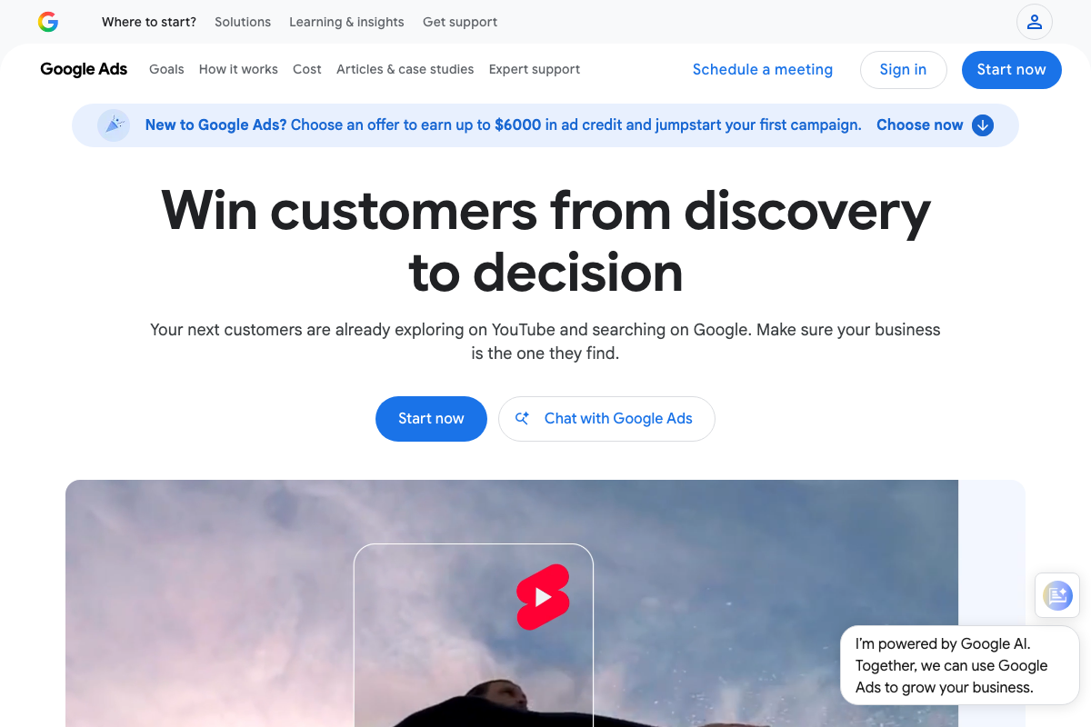 Google Ads Help page for AI Max (answer/14951977) returns a 404 error — the documentation URL is no longer valid or has been relocated