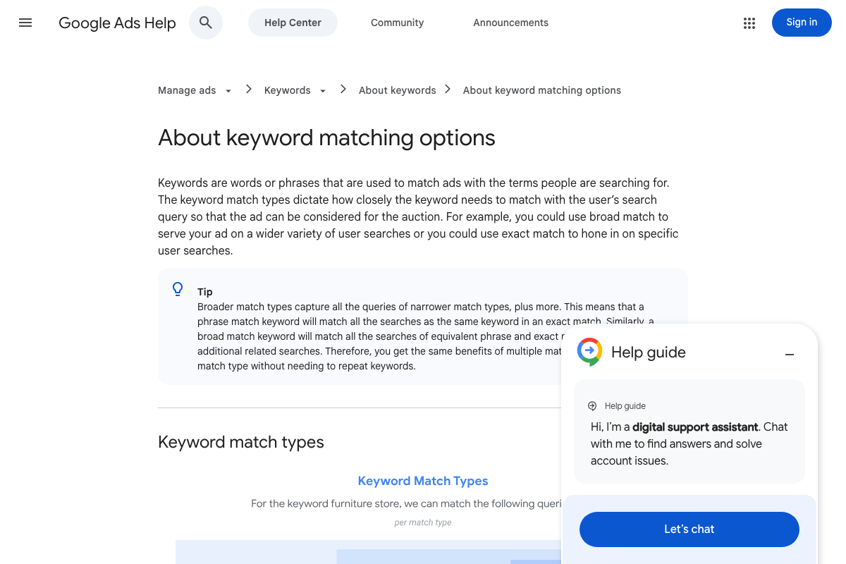 Google Ads Help — 'About keyword matching options': broader match types capture all narrower-type queries plus more, providing the documented basis for high pre-AMAX coverage.