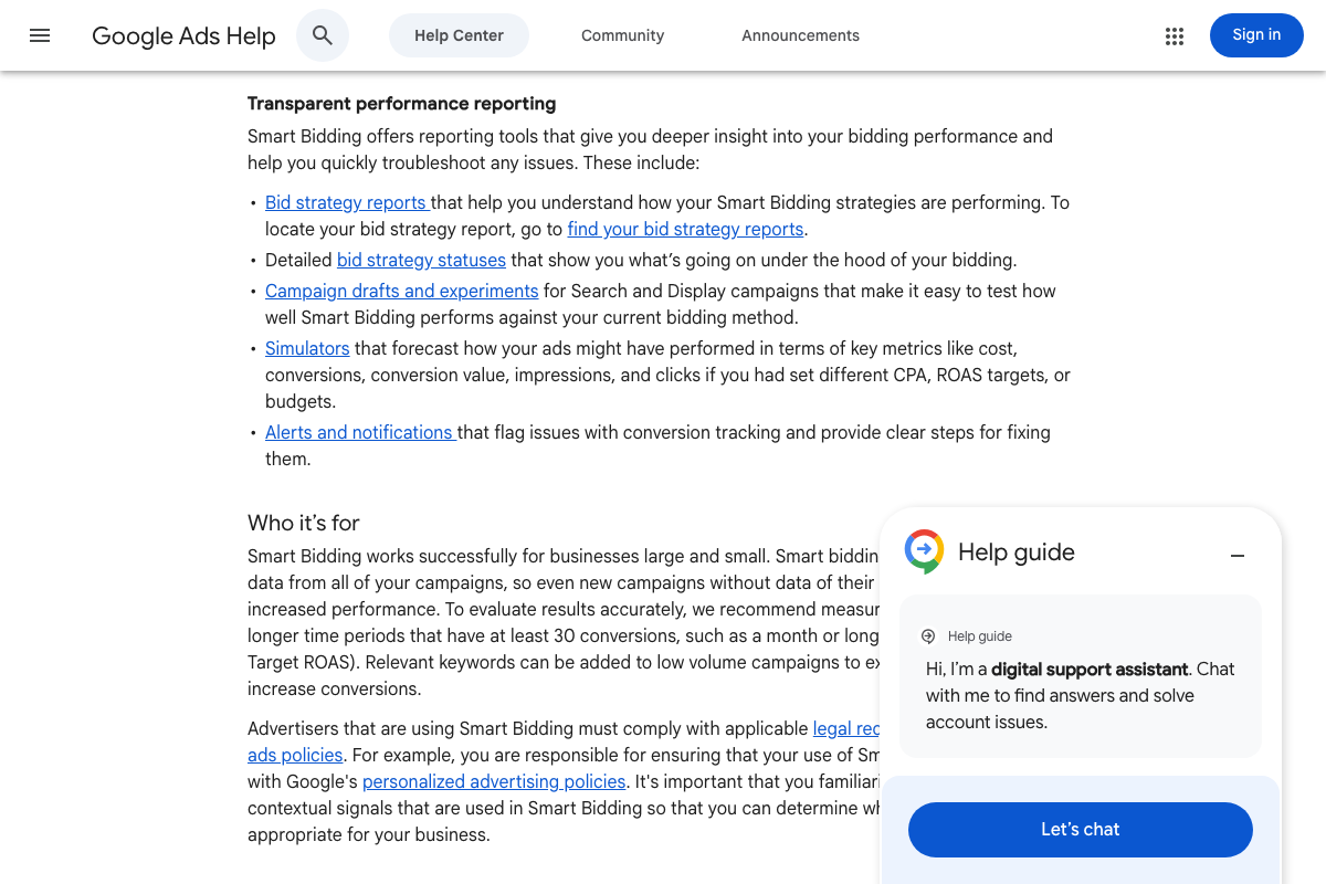Google Ads Help — Smart Bidding 'Who it's for': Google recommends at least 30 conversions over a month for accurate evaluation accuracy.